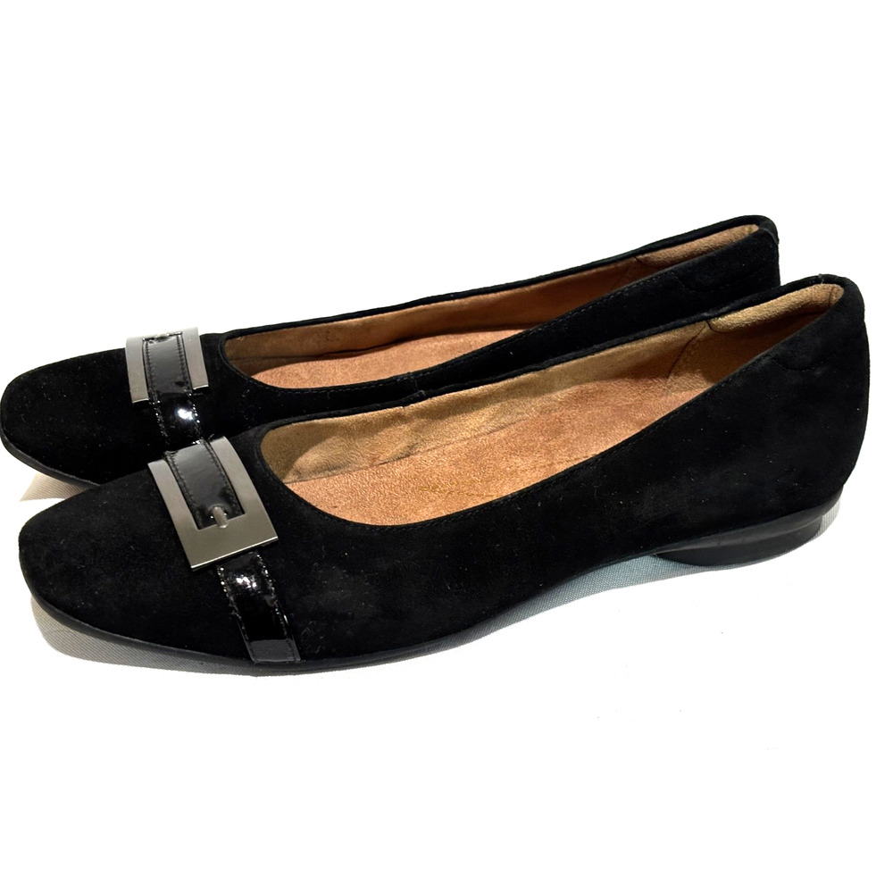 Clarks Artisan Black Ballet Flat Women Suede Leather shoes sz 9 Career capsule